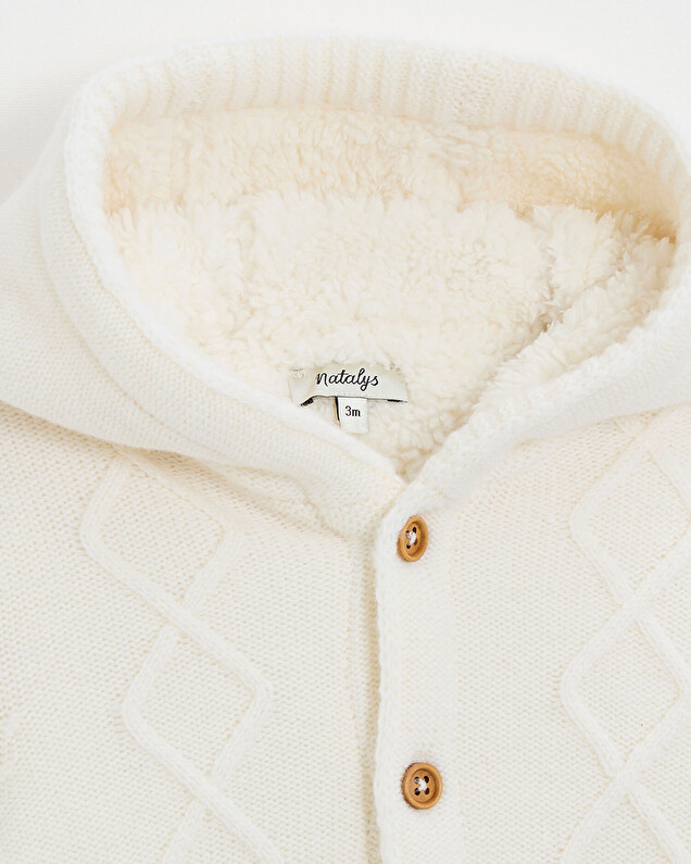 Veste à capuche en laine mérinos Coloris Ecru  Natalys