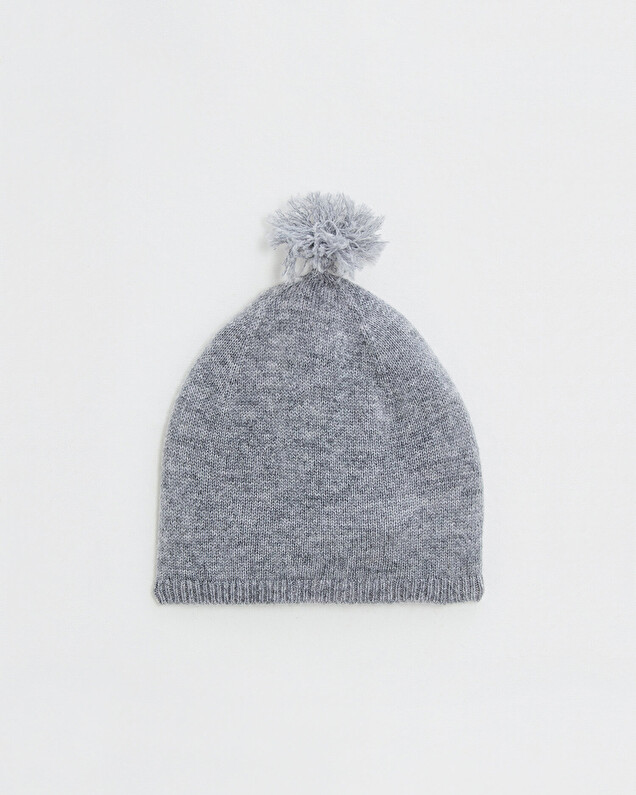 Bonnet à pompon en laine mérinos Coloris Gris  Natalys