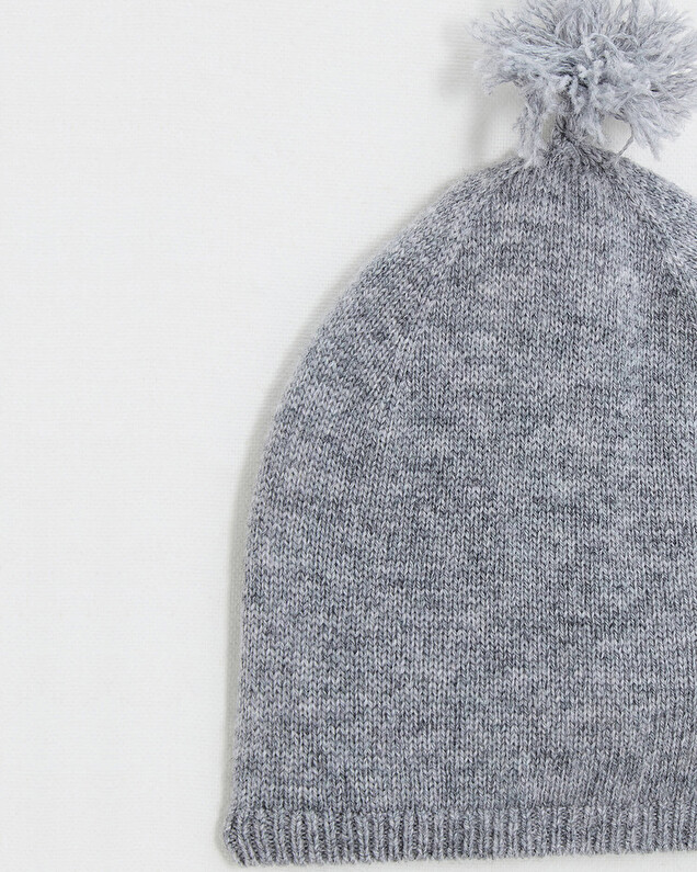 Bonnet à pompon en laine mérinos Coloris Gris  Natalys