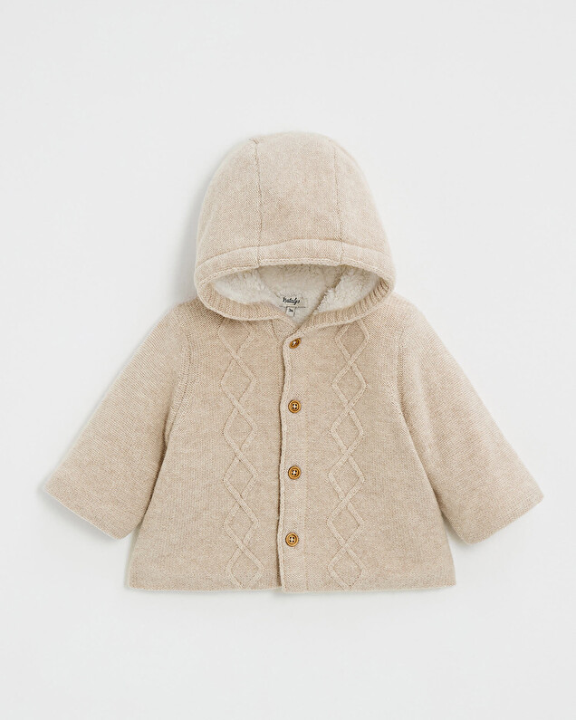 Veste à capuche en laine mérinos Coloris Beige Natalys