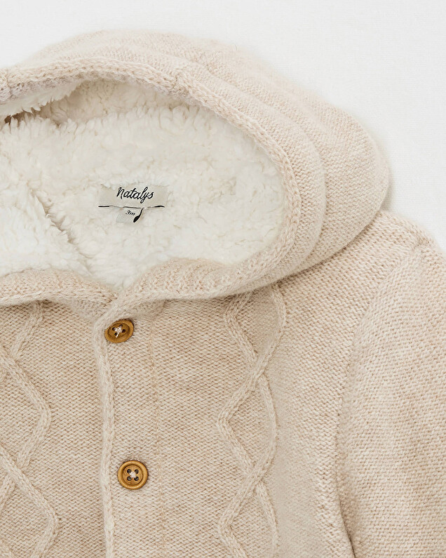Veste à capuche en laine mérinos Coloris Beige Natalys