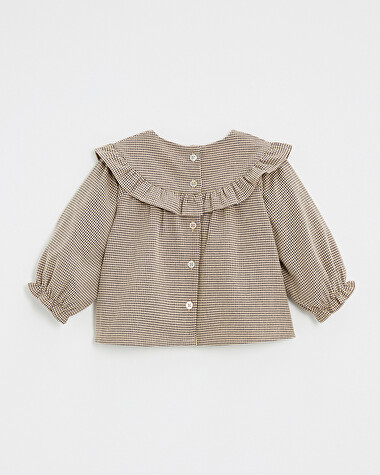 Blouse en vichy Coloris gris anthracite chin&eacute;/beige  Natalys