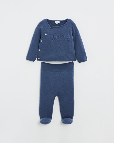Ensemble brod&eacute; en laine m&eacute;rinos Coloris Bleu  Natalys