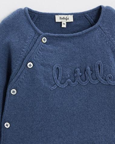 Ensemble brod&eacute; en laine m&eacute;rinos Coloris Bleu  Natalys