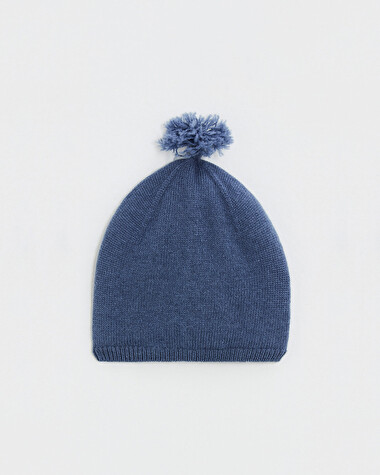 Bonnet &agrave; pompon en laine m&eacute;rinos Coloris Bleu  Natalys