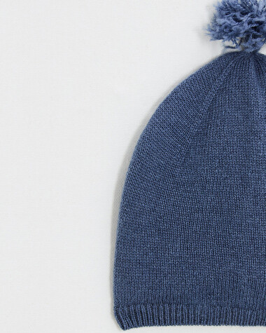 Bonnet &agrave; pompon en laine m&eacute;rinos Coloris Bleu  Natalys