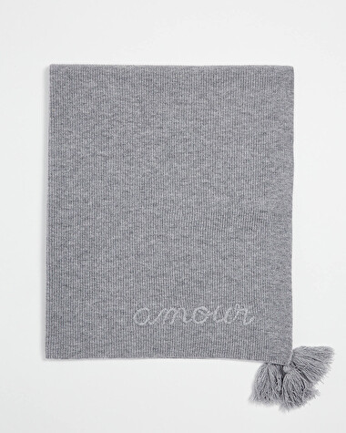 Couverture brod&eacute;e en laine m&eacute;rinos Coloris gris  Natalys