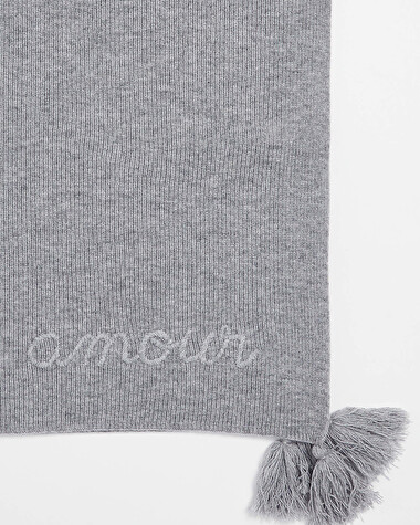 Couverture brod&eacute;e en laine m&eacute;rinos Coloris gris  Natalys