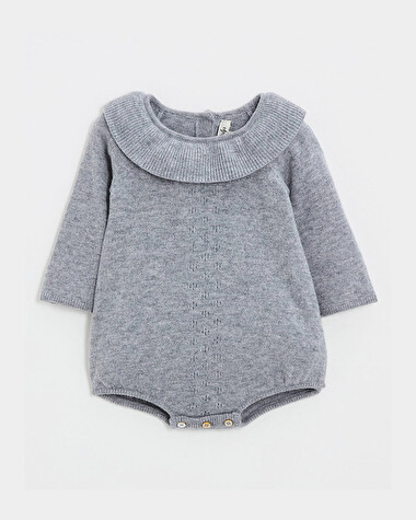Barboteuse en laine m&eacute;rinos Coloris Gris  Natalys