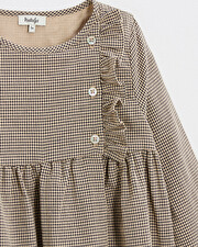 Robe manches longues en vichy Coloris gris anthracite chiné/beige Natalys