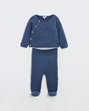 Ensemble brodé en laine mérinos Coloris Bleu Natalys
