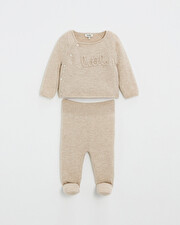 Ensemble brod&eacute; en laine m&eacute;rinos Coloris Beige  Natalys
