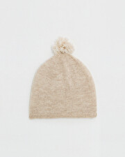 Bonnet à pompon en laine mérinos Coloris Beige Natalys