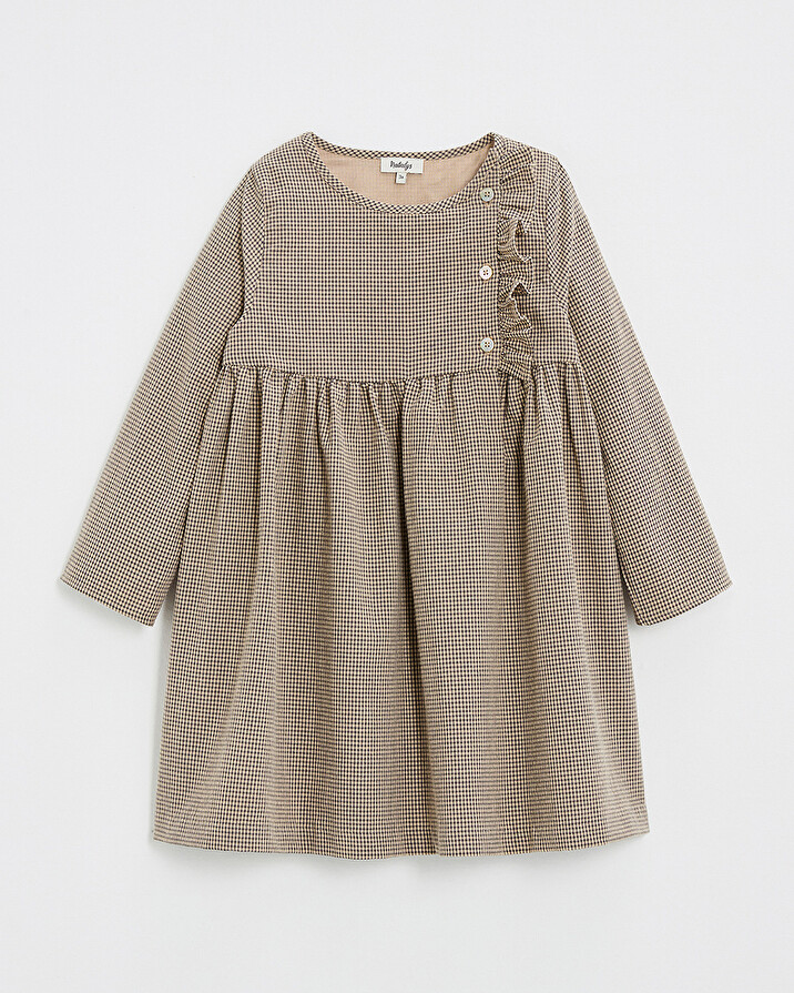 Robe manches longues en vichy Coloris gris anthracite chiné/beige Natalys