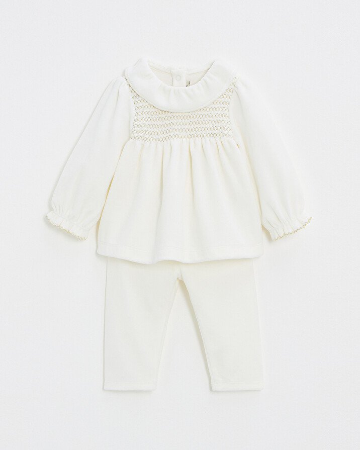 Pyjama deux pièces en velours smocké Coloris écru Natalys