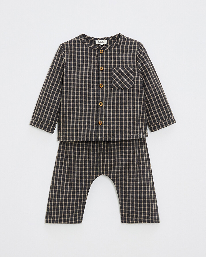 Pyjama deux pièces en flanelle Coloris gris anthracite chiné Natalys