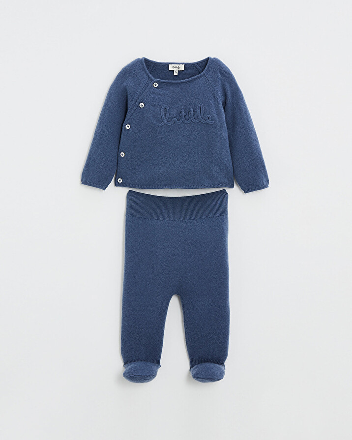 Ensemble brodé en laine mérinos Coloris Bleu Natalys
