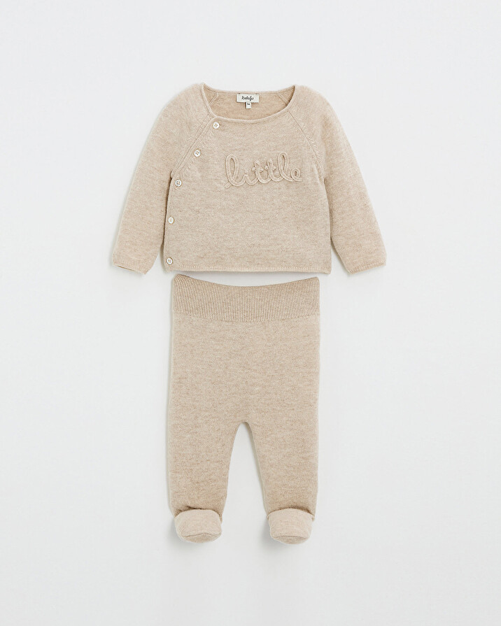 Ensemble brod&eacute; en laine m&eacute;rinos Coloris Beige  Natalys