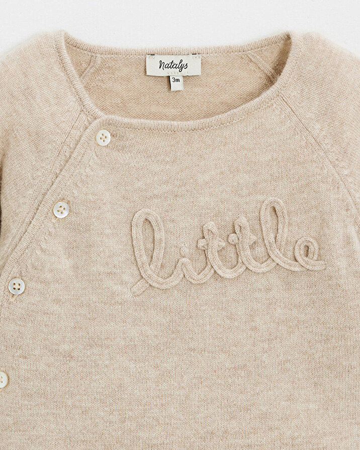 Ensemble brod&eacute; en laine m&eacute;rinos Coloris Beige  Natalys