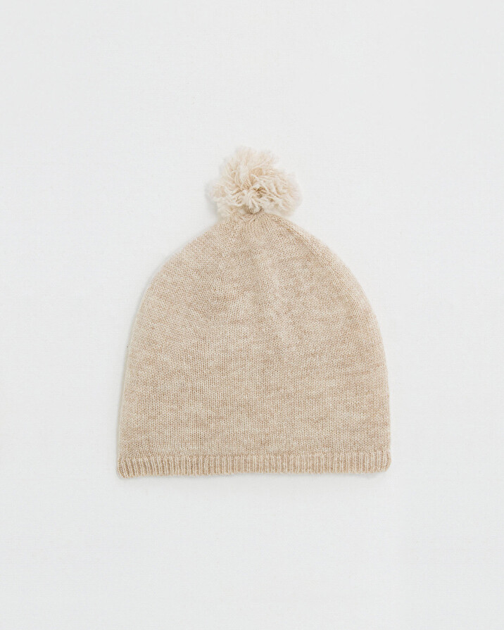 Bonnet à pompon en laine mérinos Coloris Beige Natalys