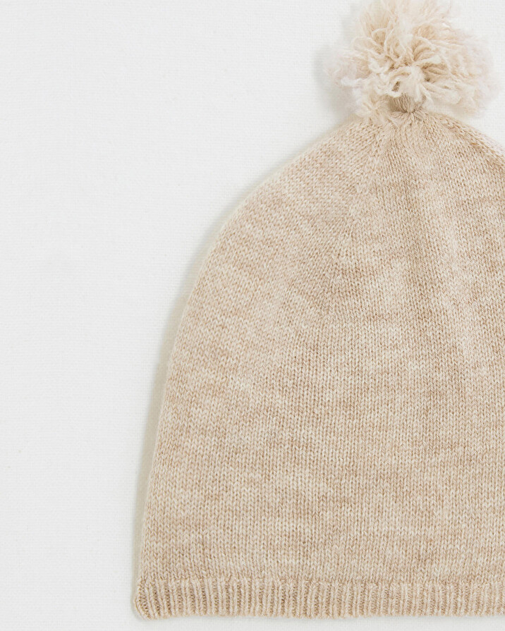 Bonnet à pompon en laine mérinos Coloris Beige Natalys