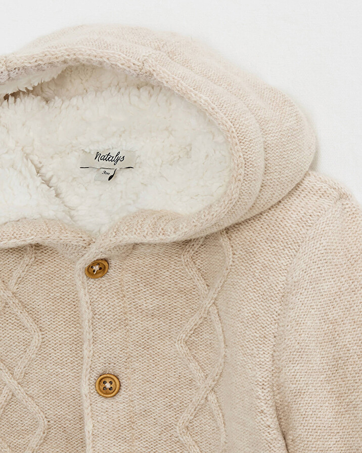 Veste à capuche en laine mérinos Coloris Beige Natalys