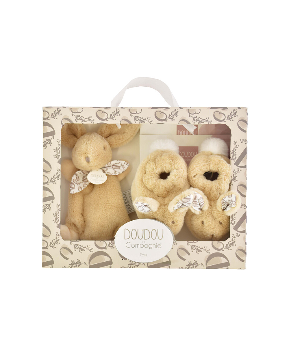 Coffret cadeau chaussons et doudou 15 cm Coloris beige Doudou et Compagnie