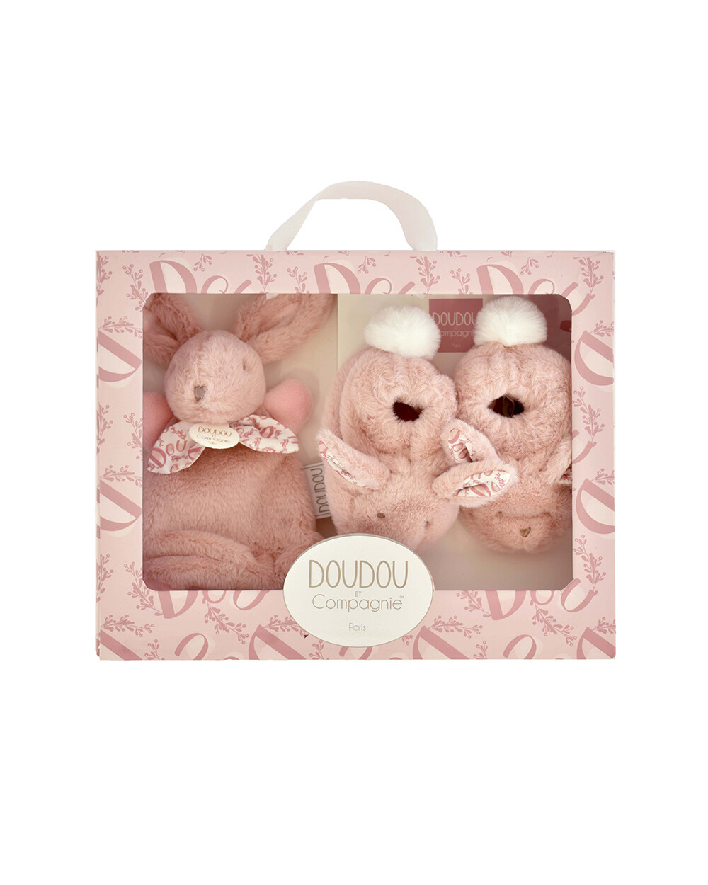Coffret cadeau chaussons et doudou 15 cm Coloris rose Doudou et Compagnie