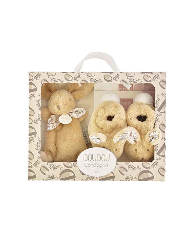 Coffret cadeau chaussons et doudou 15 cm Coloris beige Doudou et Compagnie