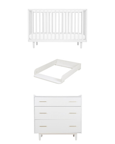 Pack lit &eacute;volutif Fantine 60x120 cm + commode + plan &agrave; langer Coloris blanc  Natalys