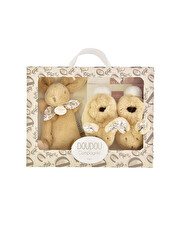 Coffret cadeau chaussons et doudou 15 cm Coloris beige Doudou et Compagnie