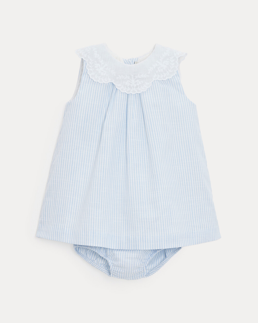 Robe à col brodé Capucine Imprimé rayures ciel Natalys
