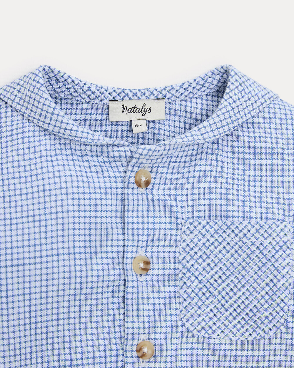 Chemise &agrave; manches longues Augustin Imprim&eacute; carreaux bleu  Natalys