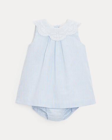 Robe &agrave; col brod&eacute; Capucine Imprim&eacute; rayures ciel  Natalys