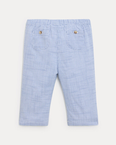Pantalon en toile de coton Achille Imprim&eacute; carreaux bleu  Natalys