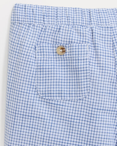 Pantalon en toile de coton Achille Imprim&eacute; carreaux bleu  Natalys