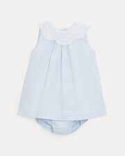 Robe à col brodé Capucine Imprimé rayures ciel Natalys