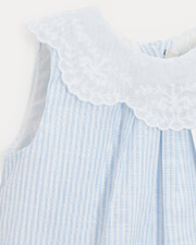 Robe à col brodé Capucine Imprimé rayures ciel Natalys