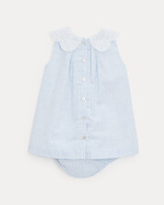 Robe à col brodé Capucine Imprimé rayures ciel Natalys