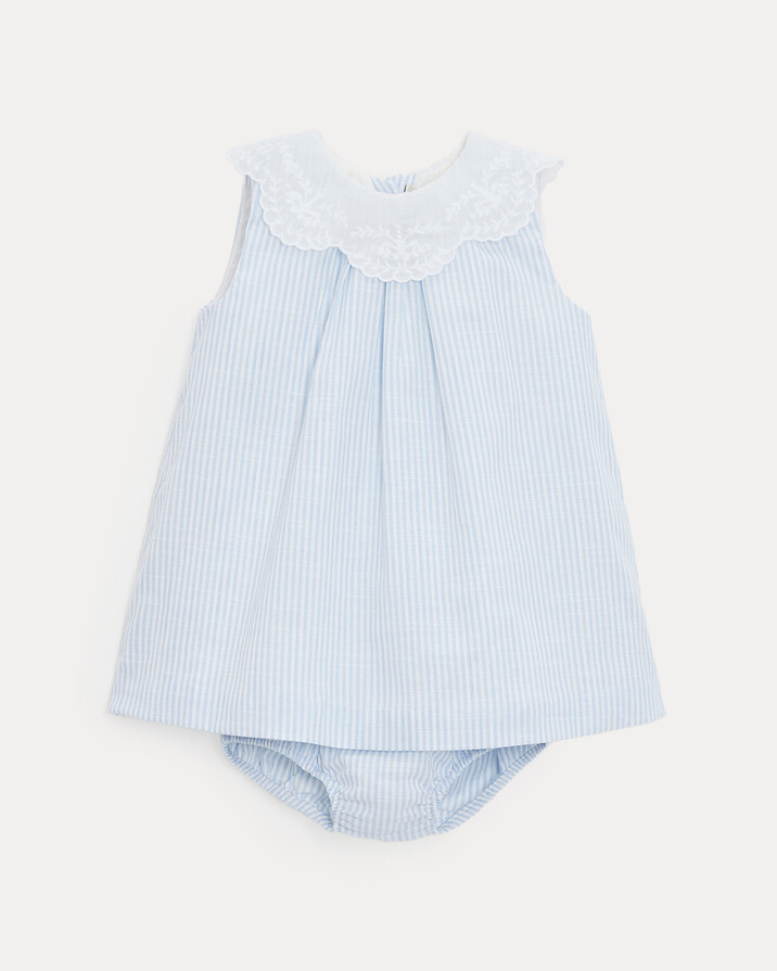 Robe à col brodé Capucine Imprimé rayures ciel Natalys