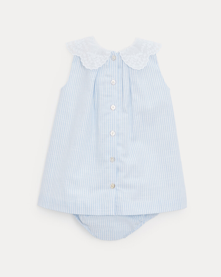 Robe à col brodé Capucine Imprimé rayures ciel Natalys