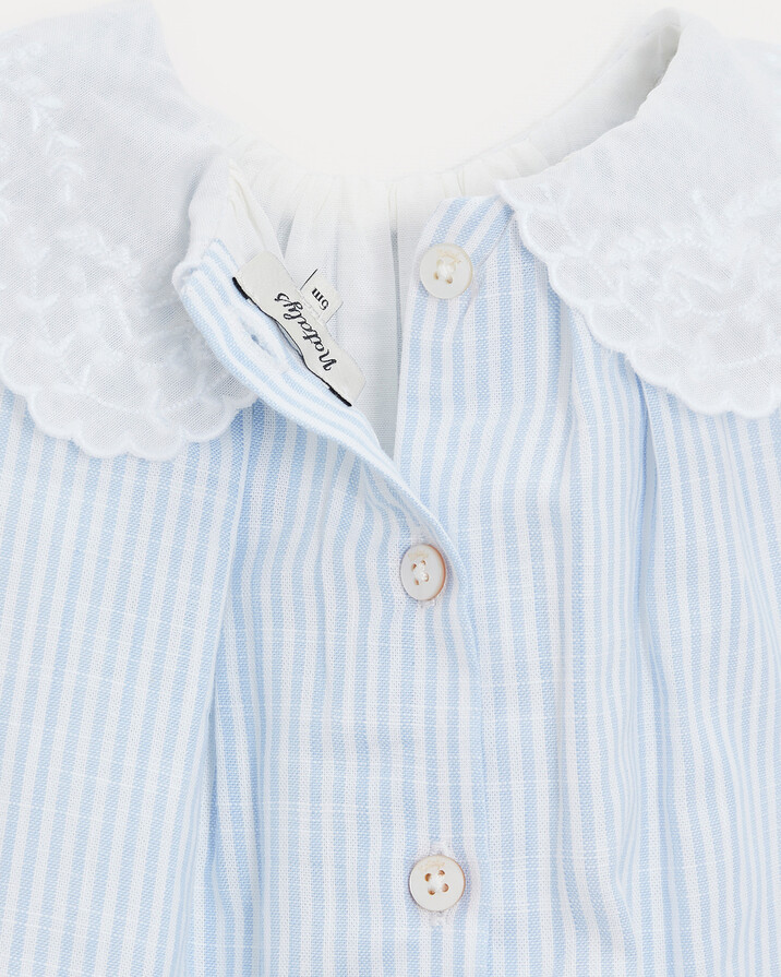 Robe à col brodé Capucine Imprimé rayures ciel Natalys