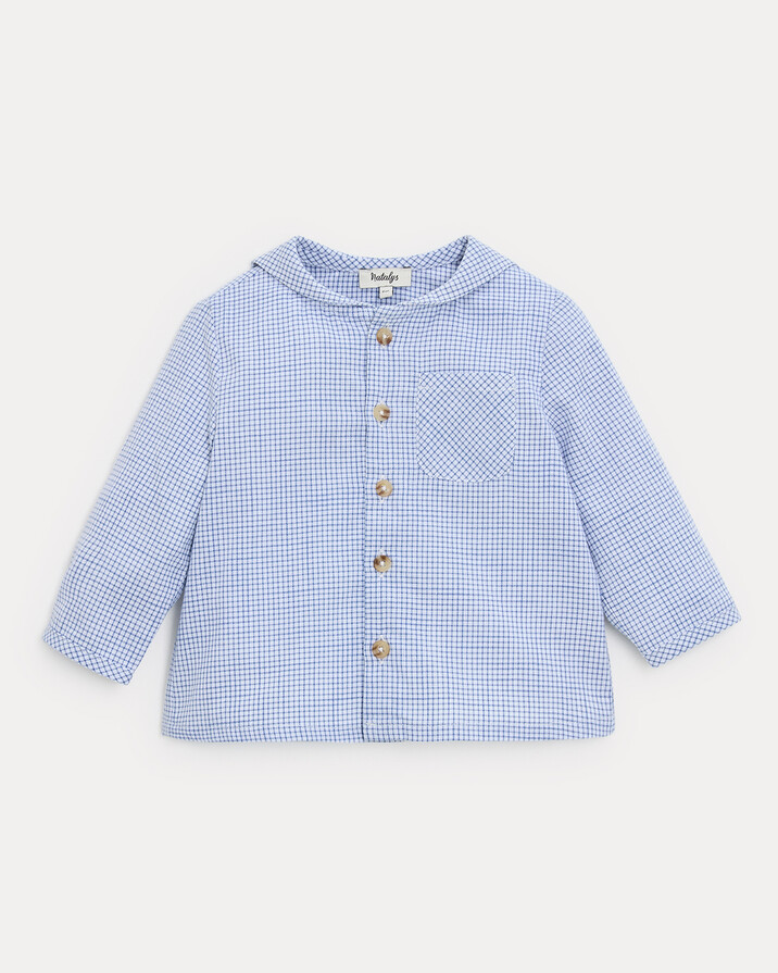 Chemise &agrave; manches longues Augustin Imprim&eacute; carreaux bleu  Natalys