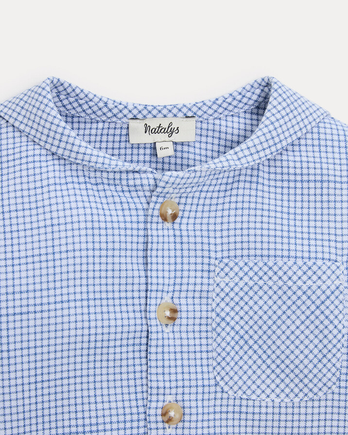 Chemise &agrave; manches longues Augustin Imprim&eacute; carreaux bleu  Natalys